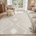 Beige Tufted Boho Geometric Washable Rug - Rugsco.ca