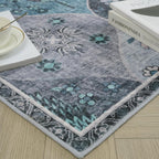 Turkish Blue Rug Non Slip Modern  Living Room Kitchen and Bedroom