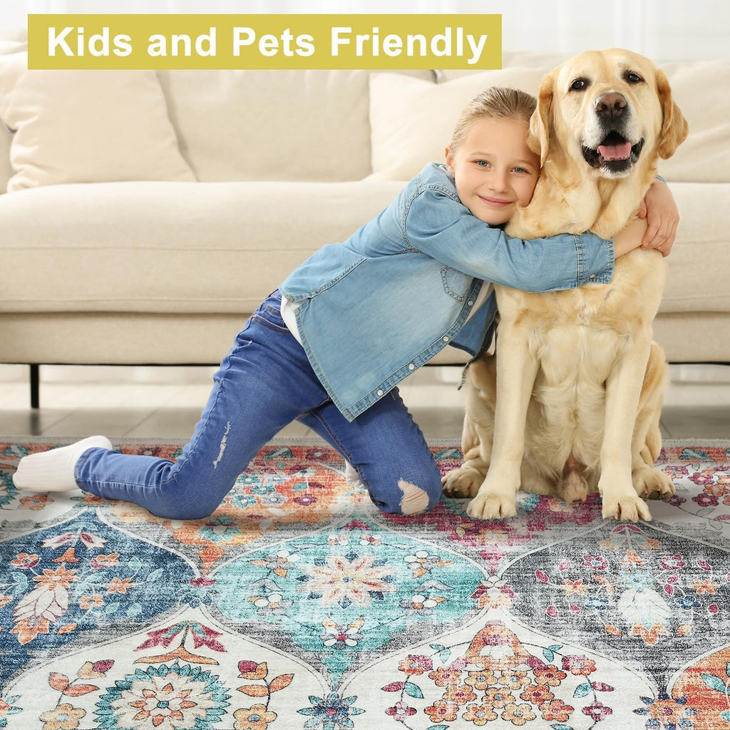 Modern Washable Rug Turkish Inspired Non-Slip Multicolor Area Rug Carpet