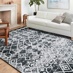 Modern Rug 5x7 Thin Black and Grey Machine Washable Area Rug