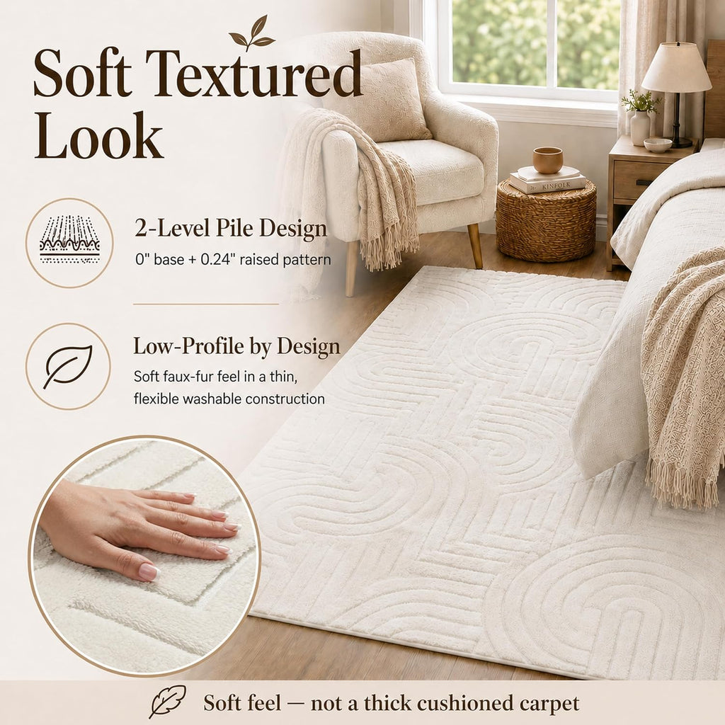 Circles Cream Washable Rug - Rugsco.ca