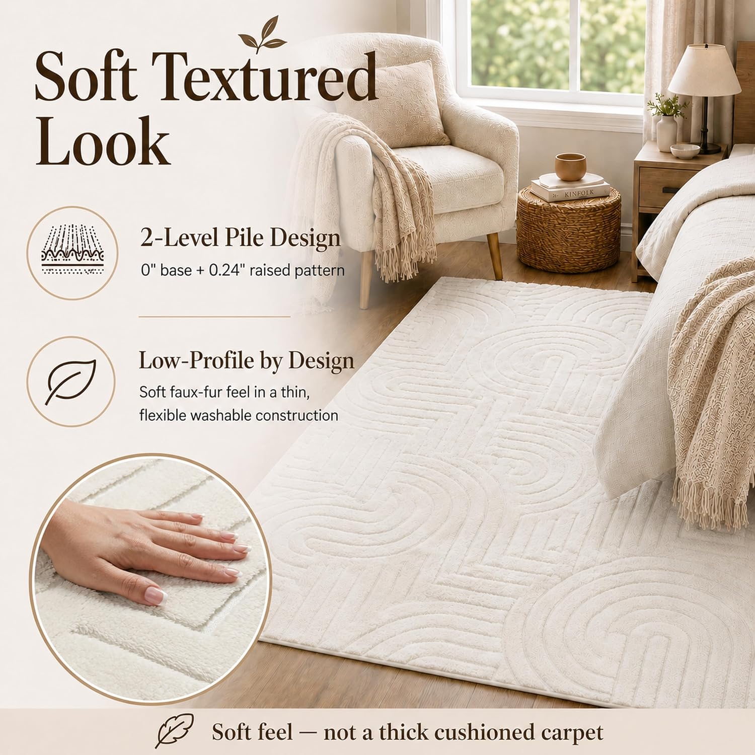 Circles Cream Washable Rug - Rugsco.ca