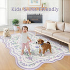 Purple Scalloped Floral Washable Rug - Rugsco.ca