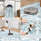 Blue Scalloped Floral Washable Rug - Rugsco.ca