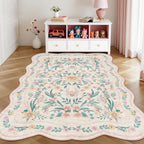 Pink Scalloped Floral Washable Rug - Rugsco.ca