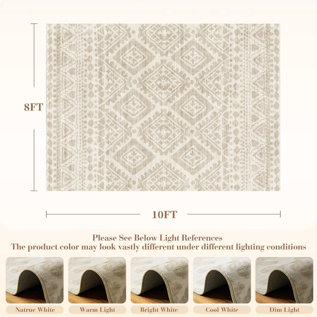 Beige Moroccan Boho Washable Rug - Rugsco.ca