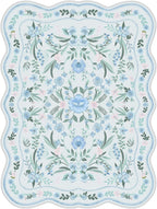 Blue Scalloped Floral Washable Rug - Rugsco.ca
