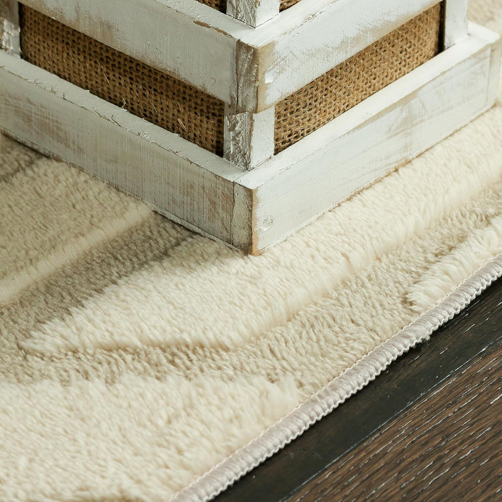 Velvet Cream Beige Circles Washable Rug - Rugsco.ca
