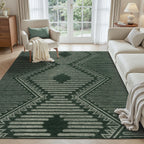 Green Tufted Boho Geometric Washable Rug - Rugsco.ca