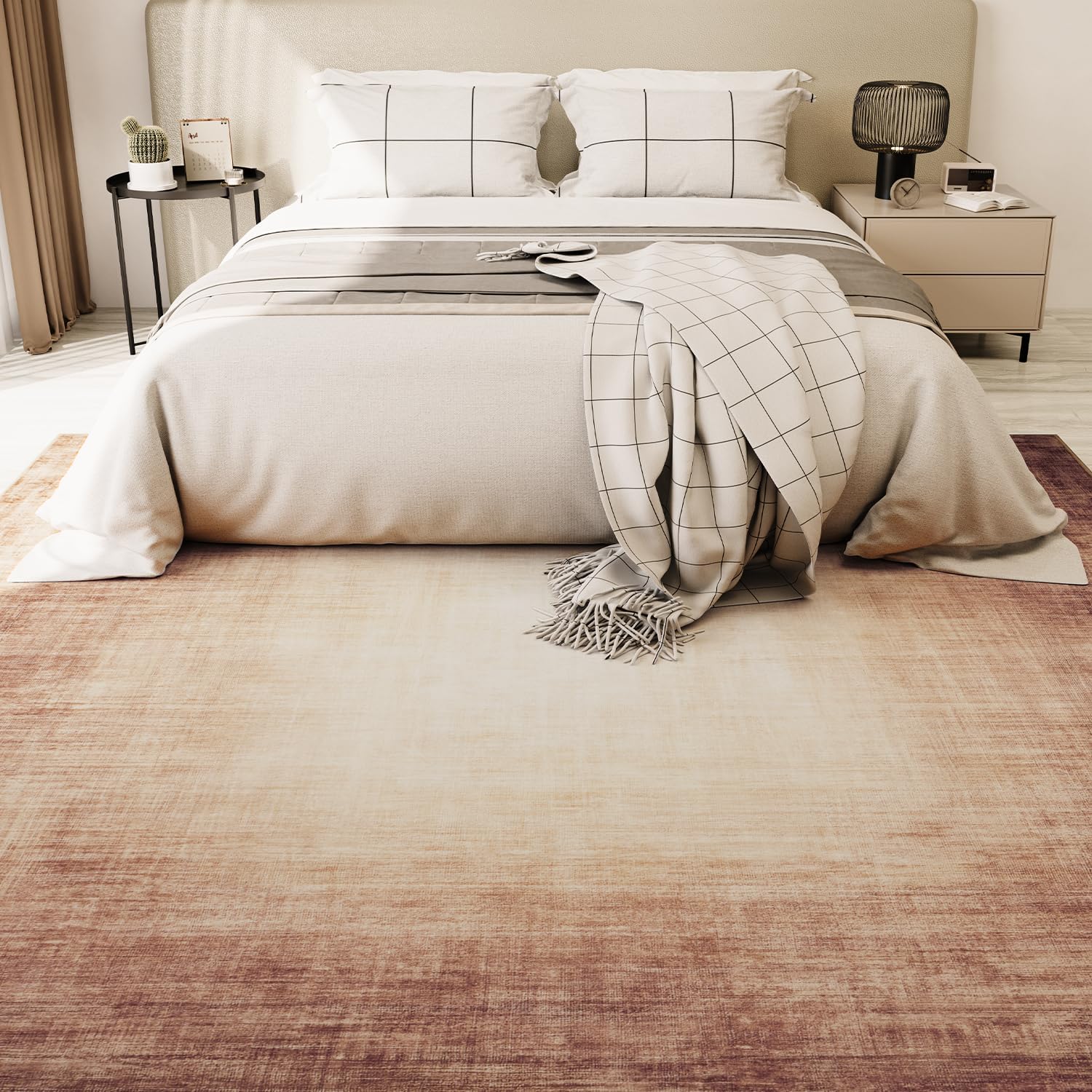 Modern Rug Red Abstract Non Slip Modern  Living Room Kitchen and Bedroom