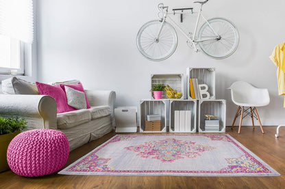 Joy Rug Collection Area Rug 5x7 Oriental Patterned Grey Pink  Area Carpet
