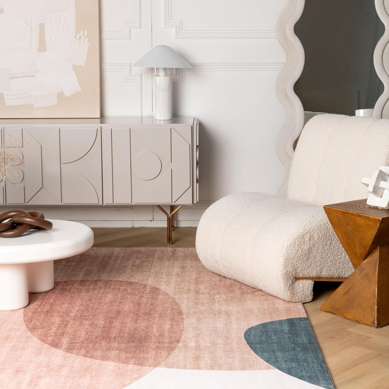 Modern Beige Cream Rug Boho Modern  Living Room Kitchen and Bedroom