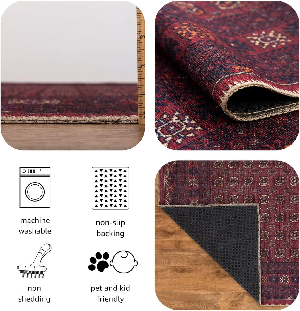 Turkish Rug Ethnic Patterned Burgundy Boho Living Room  Kitchen and Bedroom