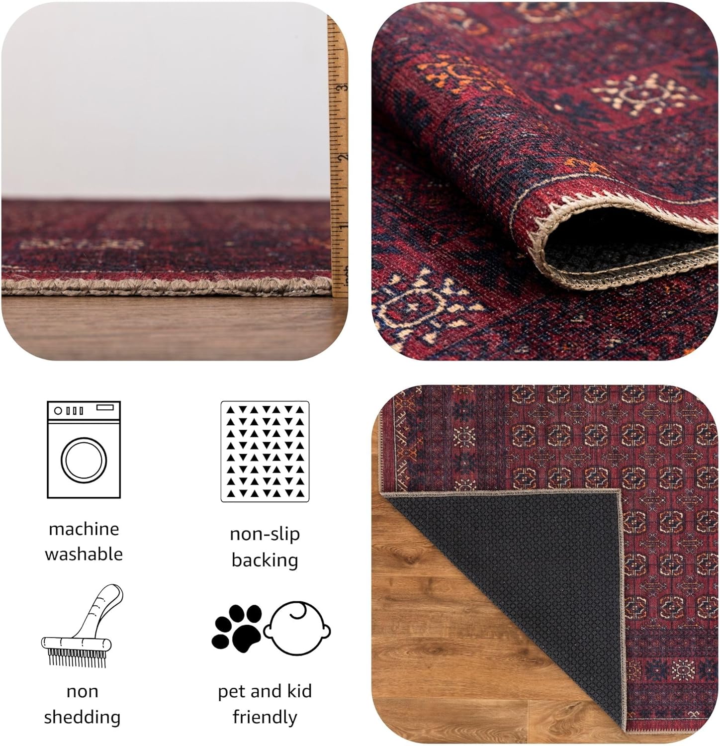 Turkish Rug Ethnic Patterned Burgundy Boho Living Room  Kitchen and Bedroom