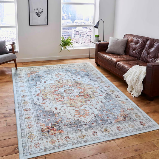 Modern Washable Rug Boho Non-Slip Beige and Grey Area Rug 