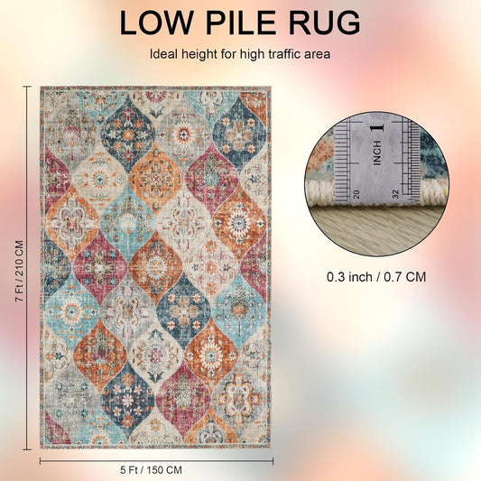 Turkish Blue Rug Non Slip Modern  Living Room Kitchen and Bedroom