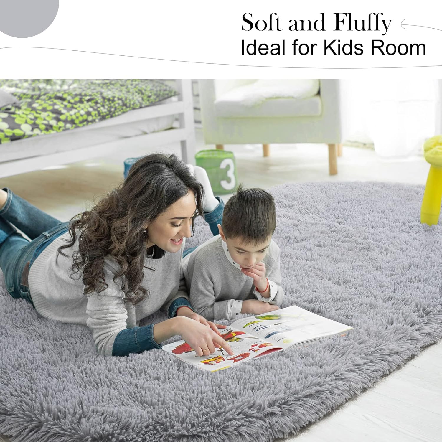 Oval Fluffy Rug Grey Plain 3x11