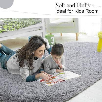 Oval Fluffy Rug Grey Plain 3x11
