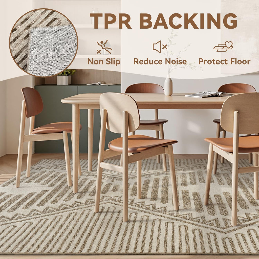 Brown Tufted Boho Geometric Washable Rug - Rugsco.ca