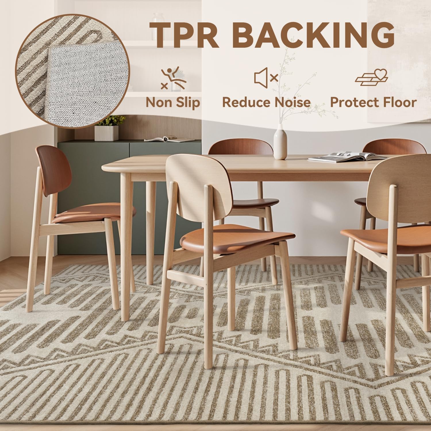 Brown Tufted Boho Geometric Washable Rug - Rugsco.ca