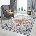 Modern Washable Rug Boho Non-Slip Blue and Multicolor Area Rug