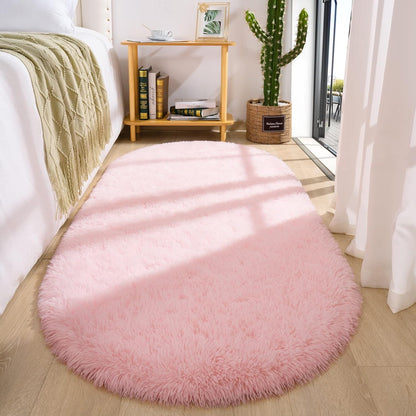 Oval Fluffy Rug Pink 3x7