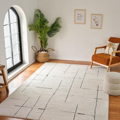 Boho Rug 4x6 High Quality Abstract White and Black Area Rug