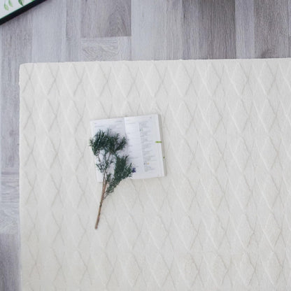 Faux Rabbit Fur Shag Rug 5x7 Creamy White Boho Diamond Patterned Rug
