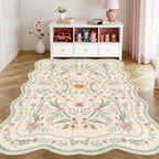 Green Scalloped Floral Washable Rug - Rugsco.ca