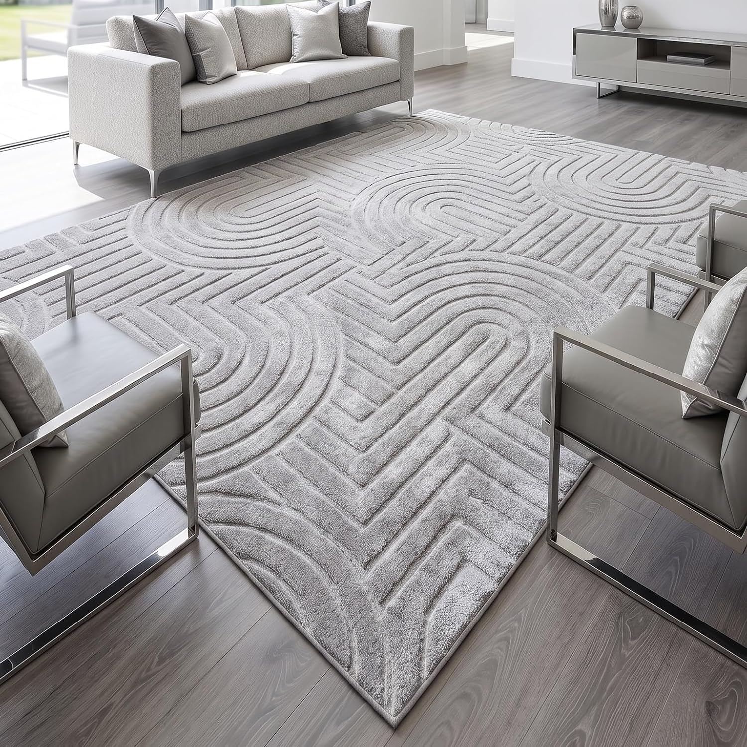 Velvet Grey Circles Washable Rug - Rugsco.ca