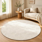 Checkered Cream Boho Round Washable Rug - Rugsco.ca