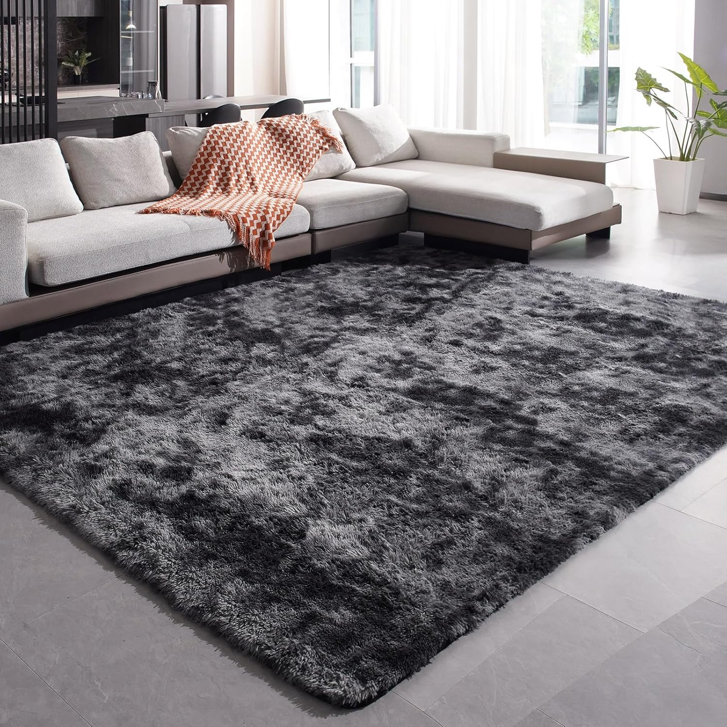 Shag Rug Large Size Cloud Black / Grey Fluffy Machine Washable Area Rug