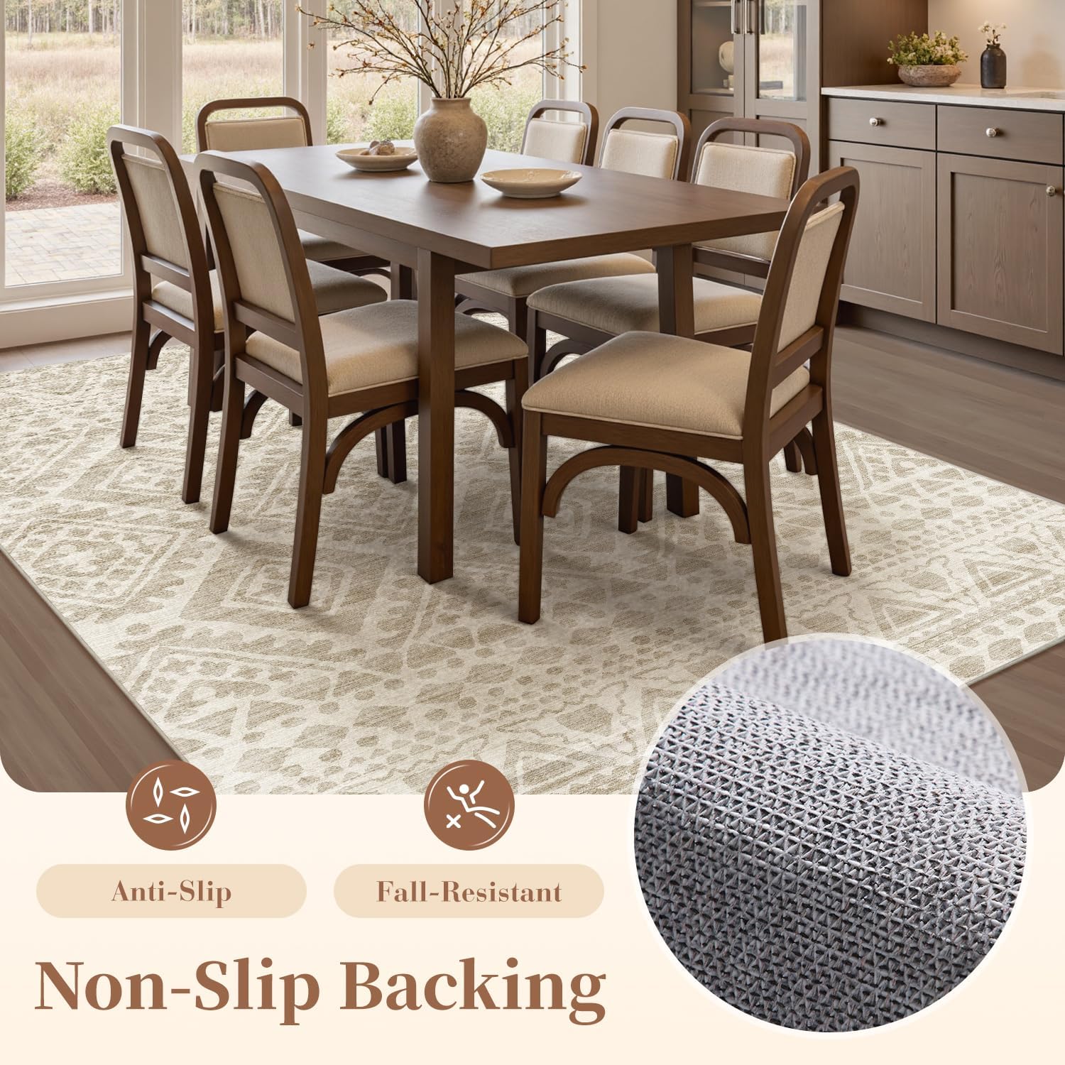 Beige Moroccan Boho Washable Rug - Rugsco.ca