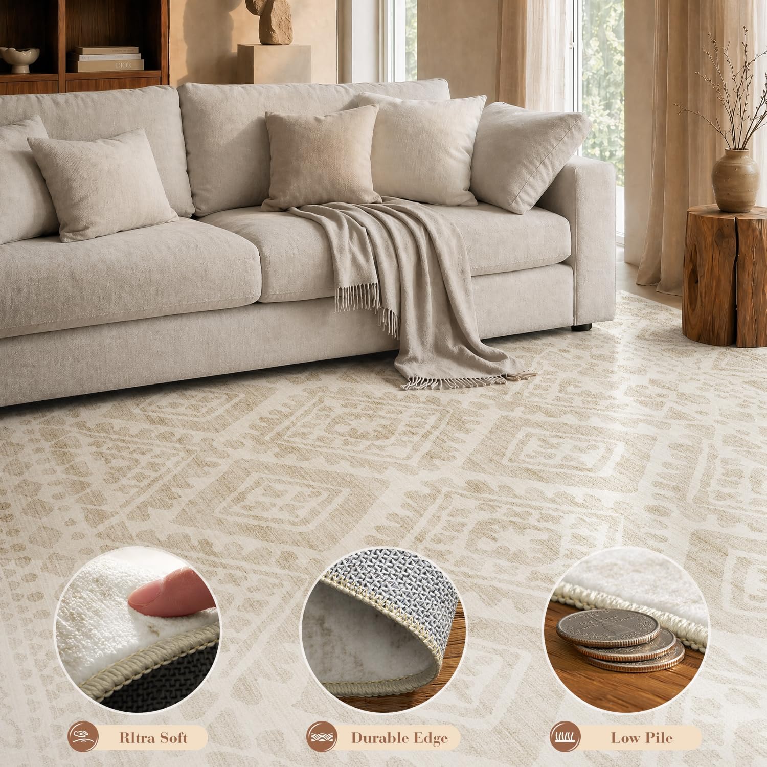 Beige Moroccan Boho Washable Rug - Rugsco.ca