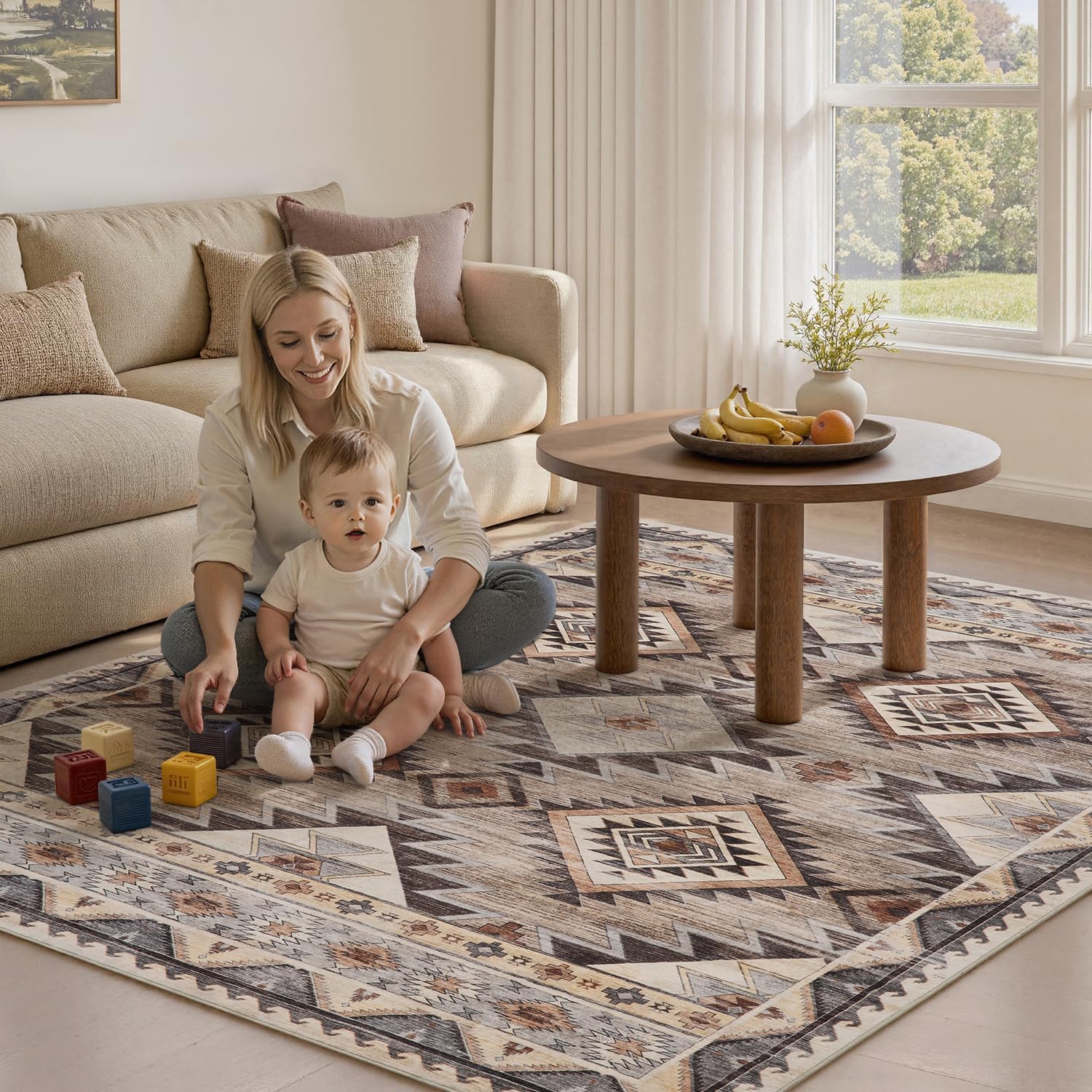 Brown Moroccan Boho Washable Rug - Rugsco.ca