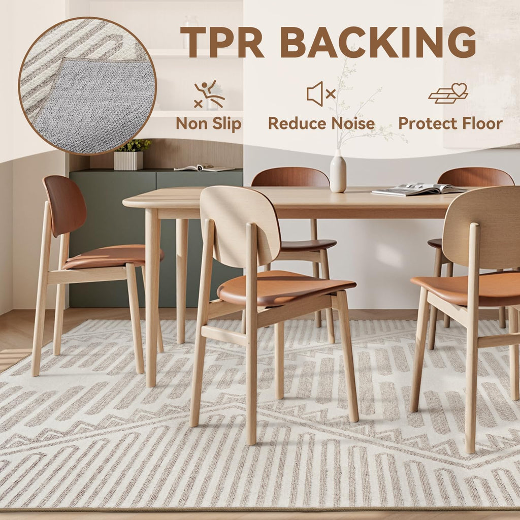 Beige Tufted Boho Geometric Washable Rug - Rugsco.ca