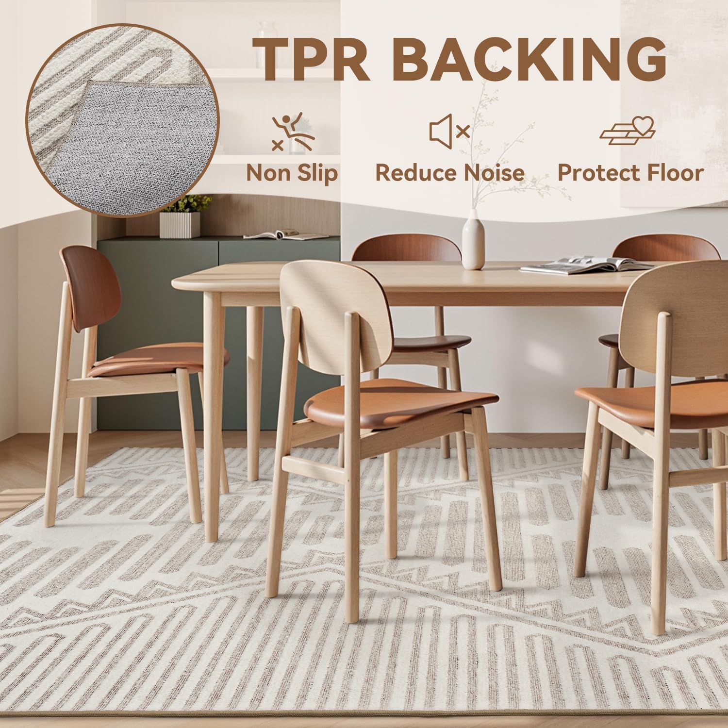 Beige Tufted Boho Geometric Washable Rug - Rugsco.ca