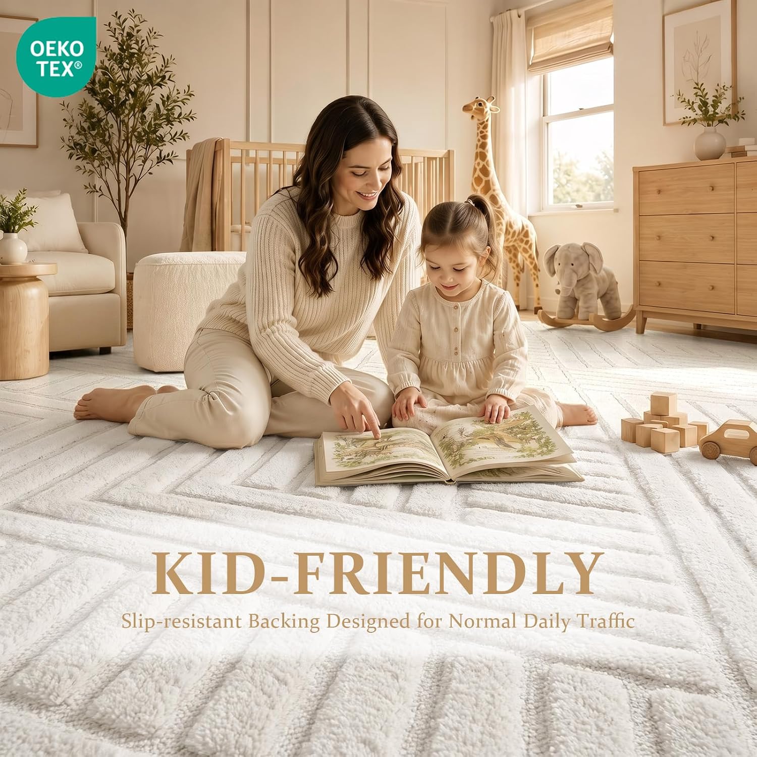 Beige Stripe Washable Rug - Rugsco.ca