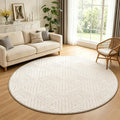 Checkered Cream Boho Round Washable Rug - Rugsco.ca