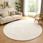 Checkered Cream Boho Round Washable Rug - Rugsco.ca