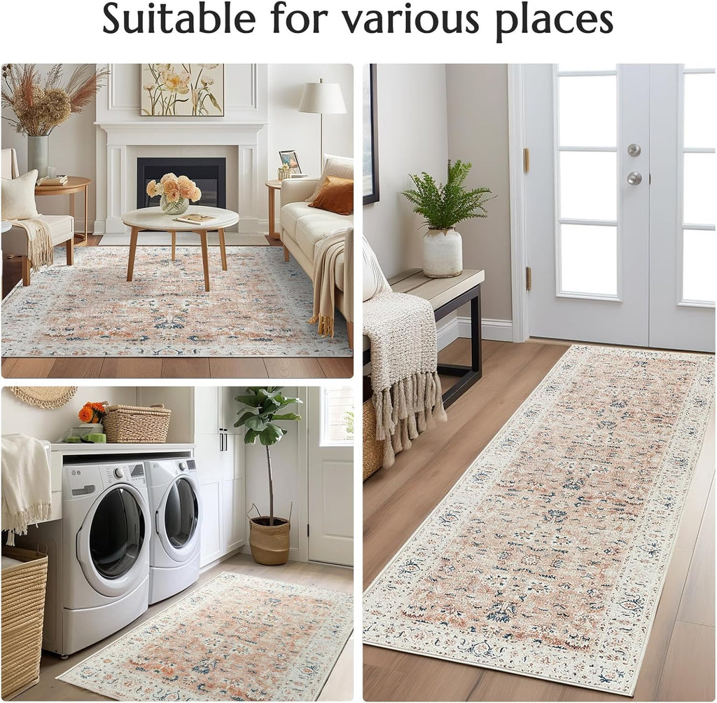 Vintage Beige Orange Rug Living Room  Kitchen and Bedroom
