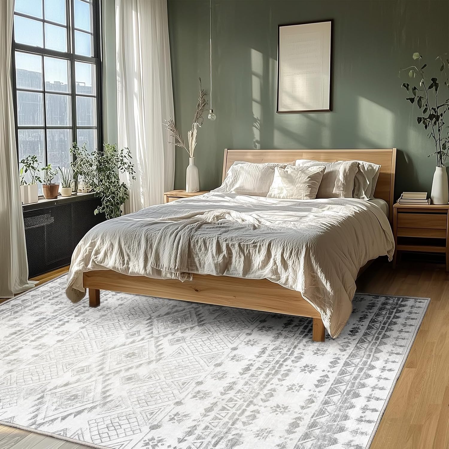 Boho Rug White Non Slip Modern  Living Room Kitchen and Bedroom