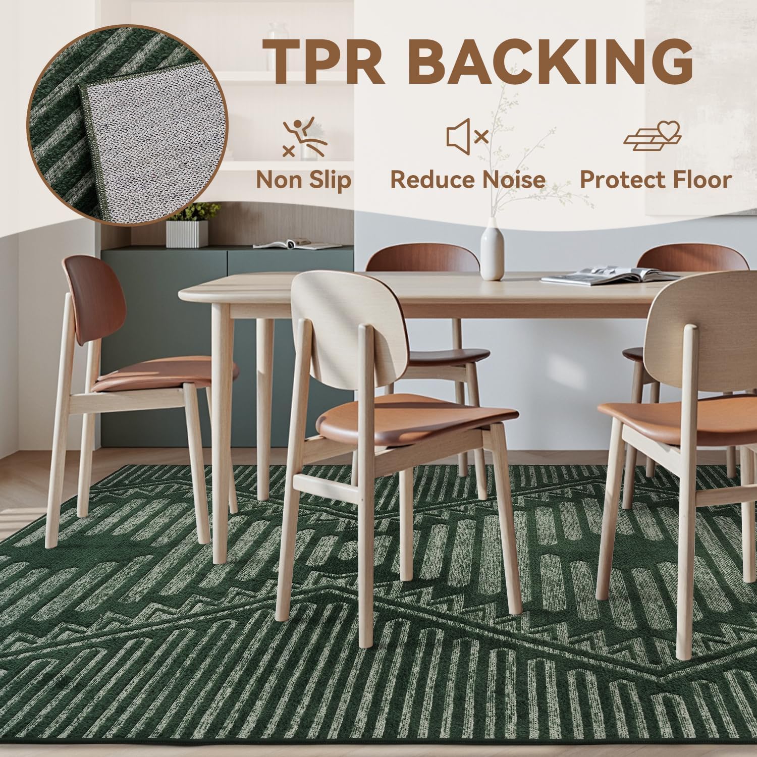 Green Tufted Boho Geometric Washable Rug - Rugsco.ca