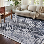 Modern Rug 5x7 Thin Beige and Blue Machine Washable Area Rug
