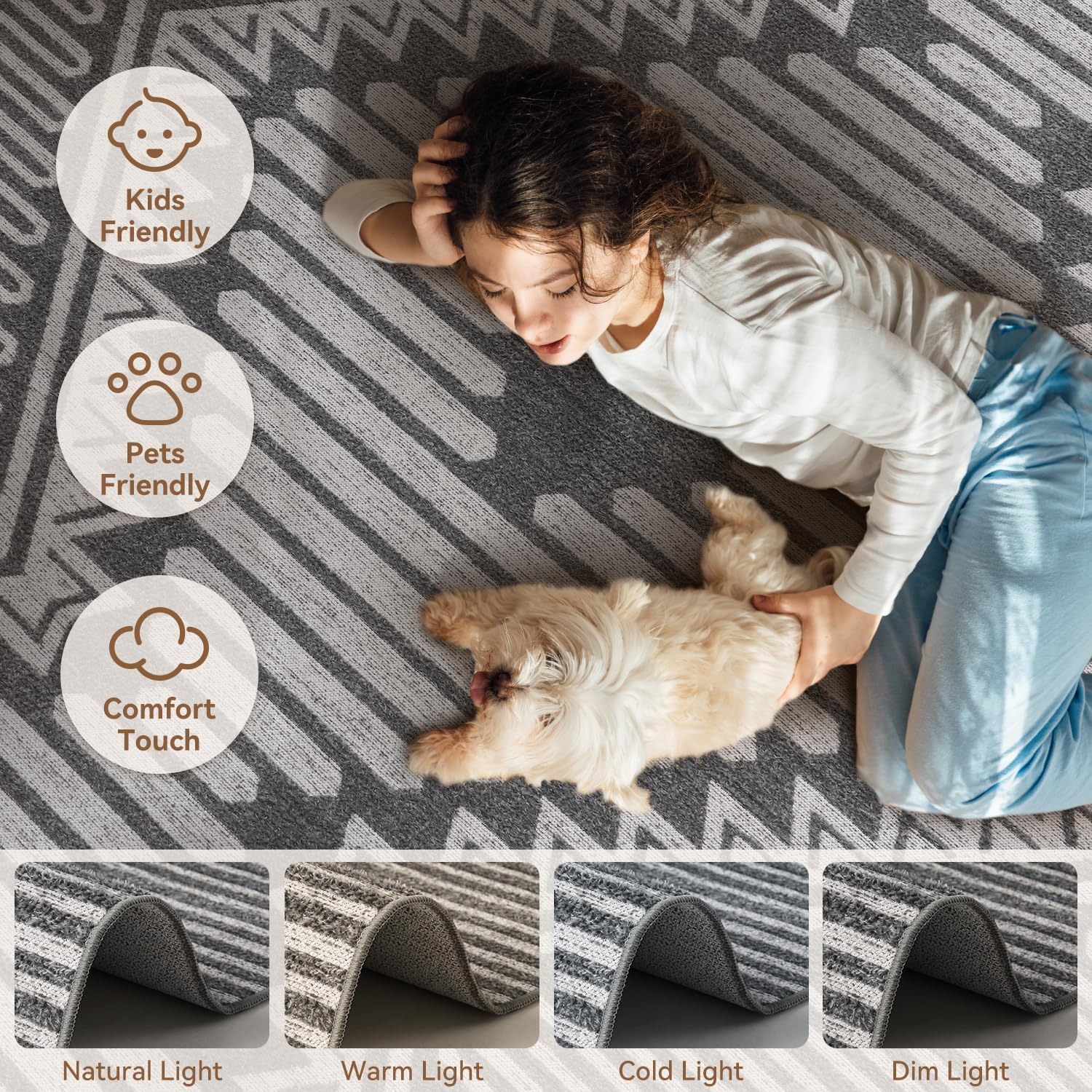 Grey Tufted Boho Geometric Washable Rug - Rugsco.ca