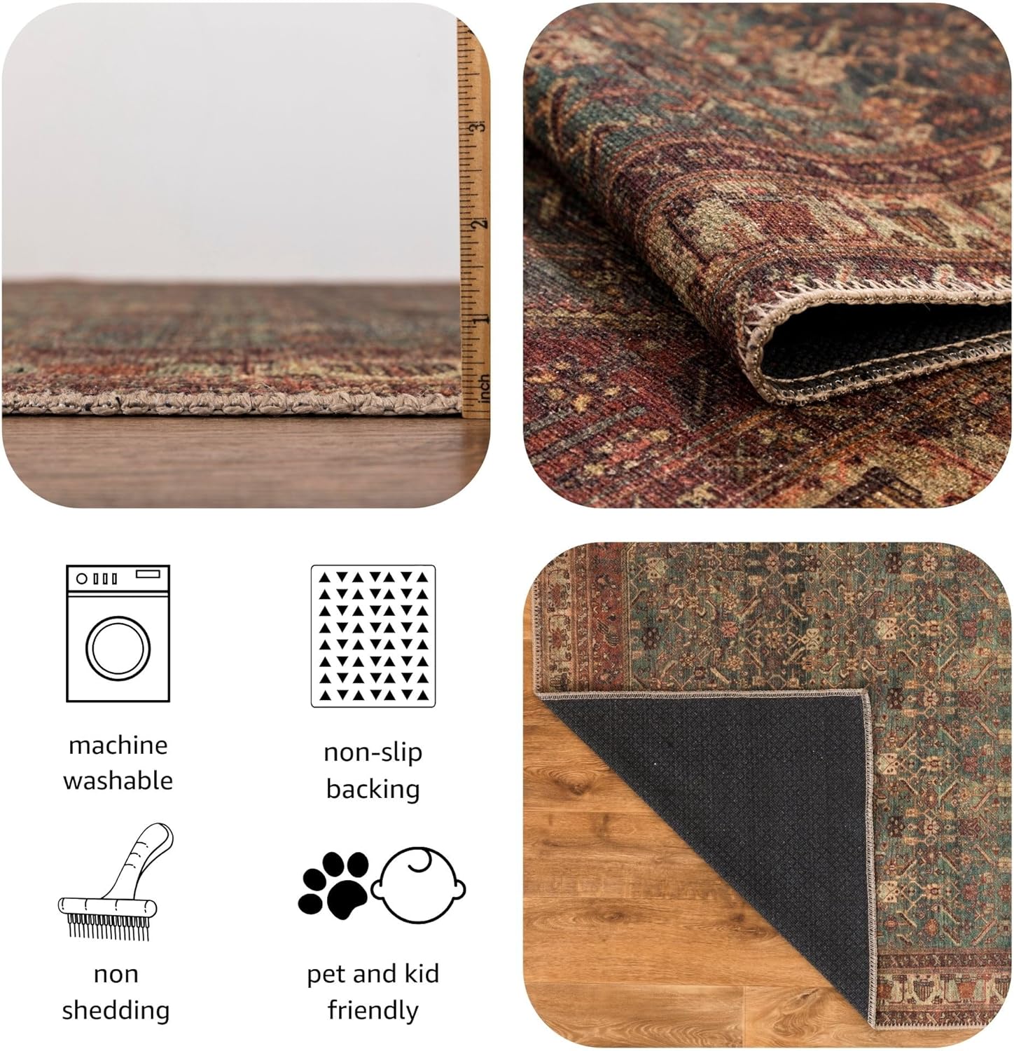 Turkish Rug Forest Green Brown Boho Living Room  Kitchen and Bedroom
