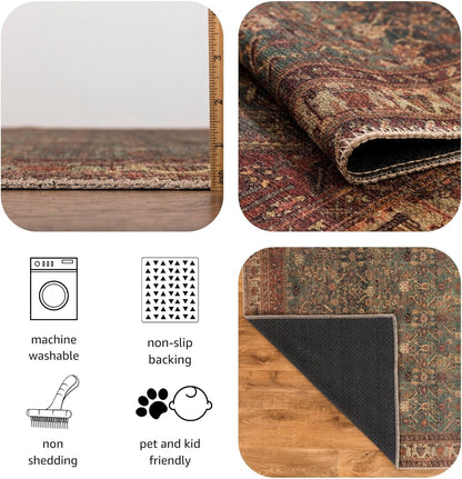 Turkish Rug Forest Green Brown Boho Living Room  Kitchen and Bedroom