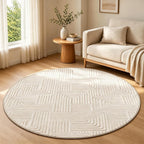 Geometric Cream Boho Round Washable Rug - Rugsco.ca