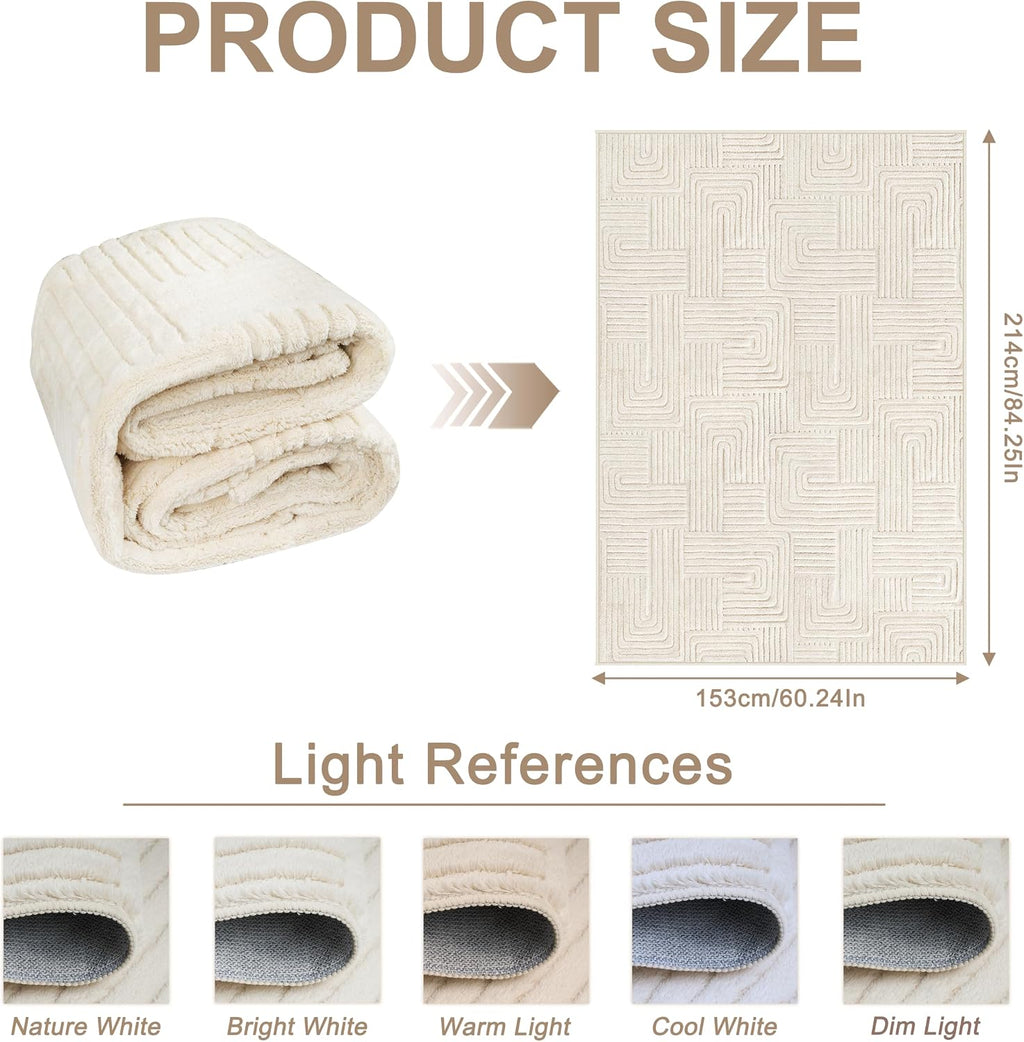 Geometric Cream Boho Washable Rug - Rugsco.ca