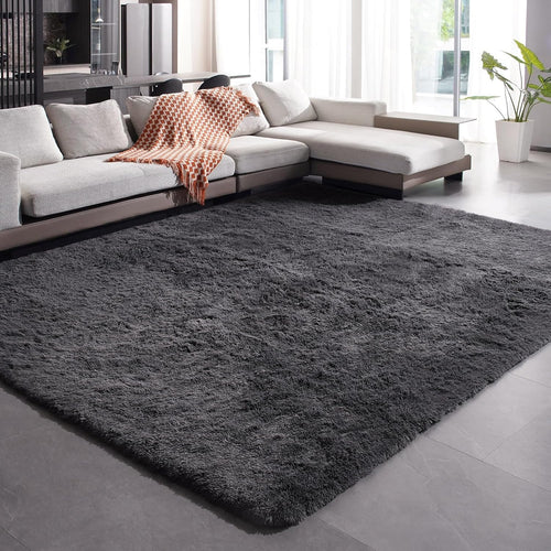 Shag Rug Large Fluffy Machine Washable Area Rug 5x7 Full Grey